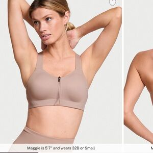 Victoria's Secret Front-Zip High Support Sports Bra in Taupe